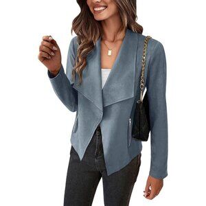 Women's Grey Blue PRETTYGARDEN Faux Suede Jackets Fall Clothes Long Sleeve